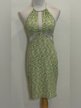 Derek Heart Green Cutout Halter Bodycon Dress Large Stretch Y2K Party Festival